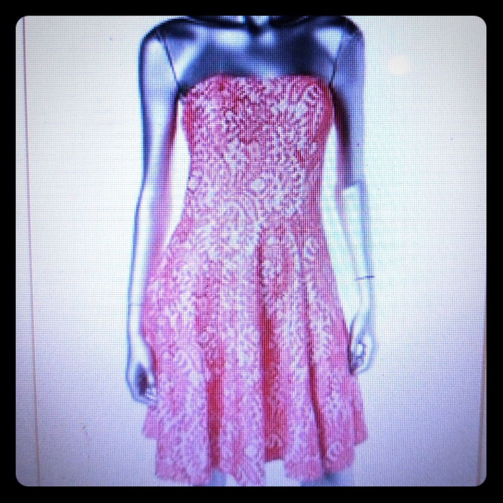 Woman's Pink Lace Overlay STRAPLESS DRESS SZ 2